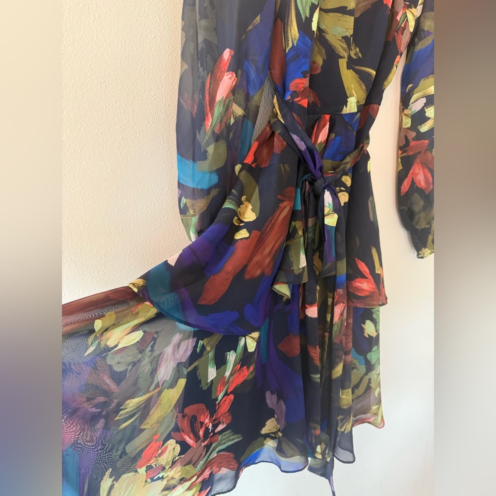 Alex Marie Floral Tiered Dress Sheer Sleeve Belted Lined Size 4 - Picture 5 of 10